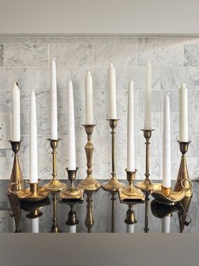 Assorted Lot of 10 Vintage Brass Candlestick Holders